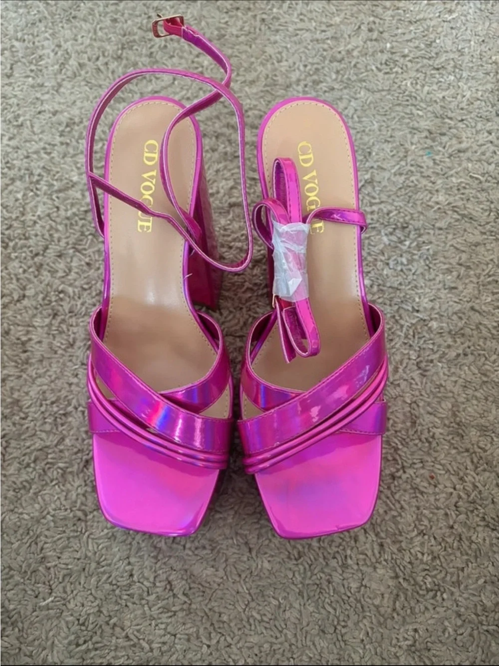 NWOT Barbie holographic pink platform heels